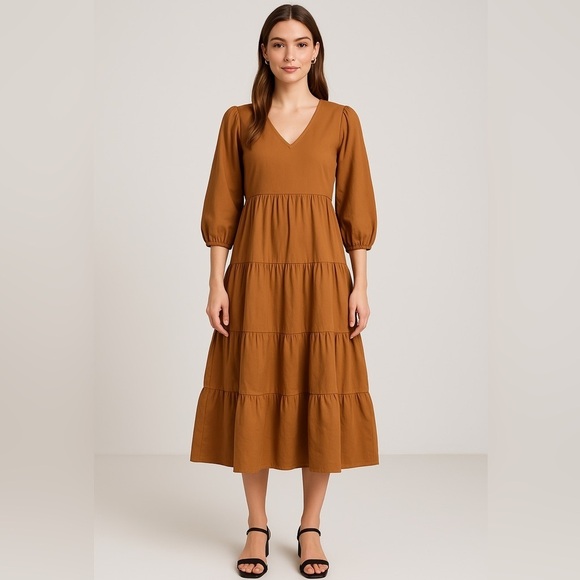 En Saison Dresses & Skirts - En Saison Brown Tiered midi Dress - XS